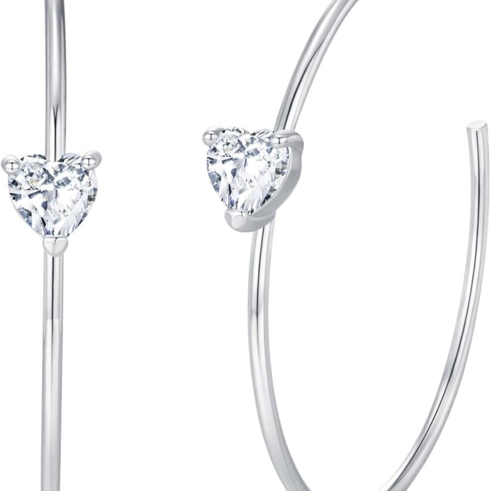 Large Gold Hoop Earrings Womens 14k Gold Plated Silver Big Open Heart Zirconia